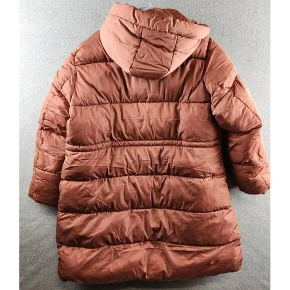 Steve Madden Plus Size Hooded Puffer Utility Coat Womens 1X Terracotta Zip Snap - Picture 12 of 14